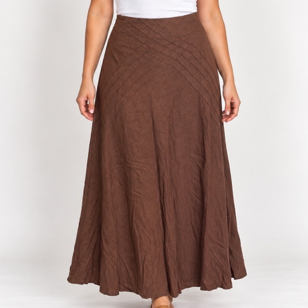Edward Brown Linen Rayon Maxi Skirt Size 4 Pintuck Boho Minimalist 33 Inch